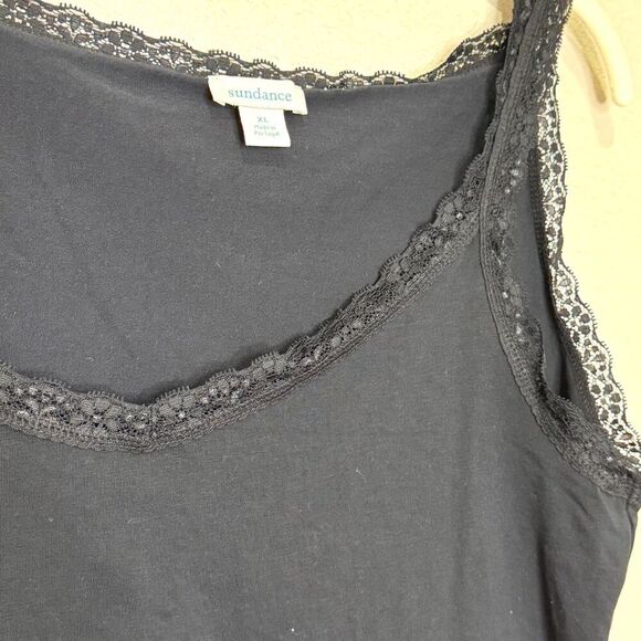 Sundance Size XL Black Lace Trim Cami Tank Top Cotton Spandex - Picture 3 of 6